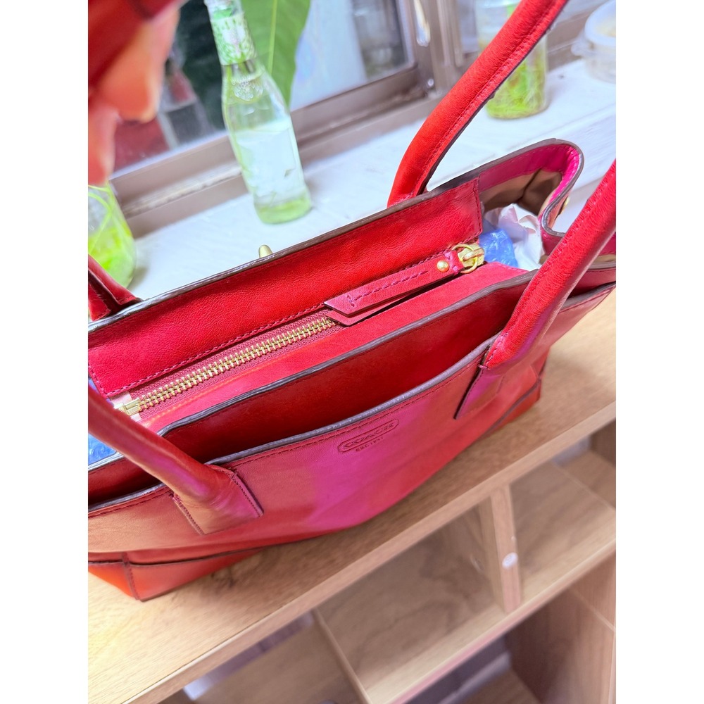 Coach Hampton Legacy Red Leather Satchel Bag 12482 Turnlock Vintage Tote - Picture 5 of 9